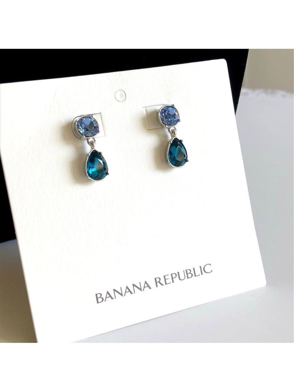 Banana Republic Blue Crystal Drop Earrings NWT - Picture 10 of 11